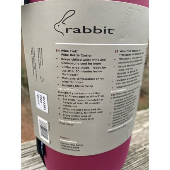 Rabbit Wine Trek Bottle Carrier  Chiller Wrap Included - Picture 3 of 5